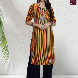 HERE&NOW Women Pack Of 2 Striped Printed Daily Straight Kurtas-image-66