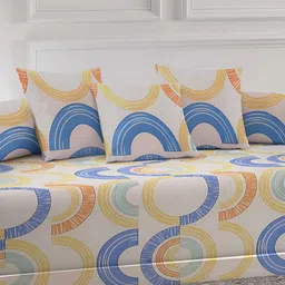 Arrabi 6-Pcs Cream-Color & Blue Printed Diwan Set image 2