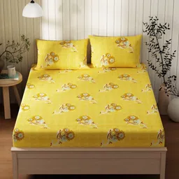 KOPA Yellow & White Floral Printed 120 TC Cotton Queen Bedsheet Set 2.24 m x 2.44 m-picture-18