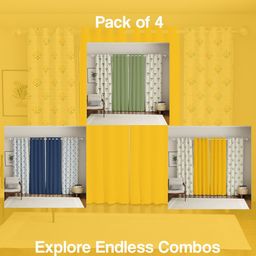 URBAN SPACE Yellow & White Set of 4 Floral Window Curtain-image-101