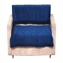Fashion Throw Teal Blue 2 Pieces Self Design 3 Seater Velvet Sofa Covers-picture-16