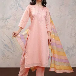 Vishudh Women Floral Embroidered Regular Sequinned Kurta with Trousers & With Dupatta-picture-3