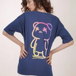 BLUEFICUS Women Bio Finish Graphic Printed Round Neck Cotton Relaxed Fit T-shirt-image-6