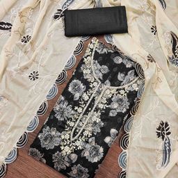 DIVASTRI Floral Printed Embellished Banarasi Unstitched Dress Material-image-89