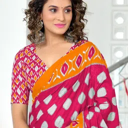 LeeliPeeri Designer Geometric Printed Block Print Saree image 3