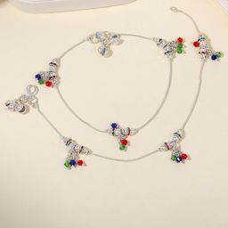 Estele Rhodium-Plated Artificial Stones Studded And Beaded Anklet-image-24