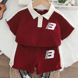 INCLUD Boys Typographic Printed Polo Collar T-shirt With Shorts-image-37