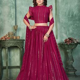 KALINI Embroidered Sequinned Georgette Semi-Stitched Lehenga & Blouse With Dupatta-image-19