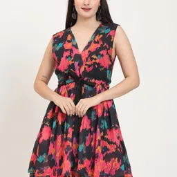 CHARMGAL Print Georgette Fit & Flare Mini Dress-image-39