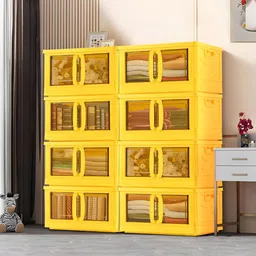 RUBOXA Yellow & Black 8 Pieces Double Door Storage Organiser With Lid & Wheels-25