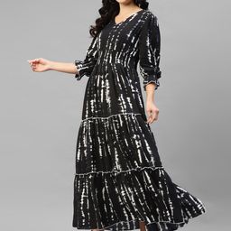 Krunal Raiyani Women Abstract Printed Smocked Tiered Fit & Flare Maxi Dress-picture-0