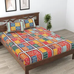 Aura Maroon & Blue Ethnic Printed Pure Cotton 120 TC Queen Bedsheet Set 2.35 x 2.15m-image-78