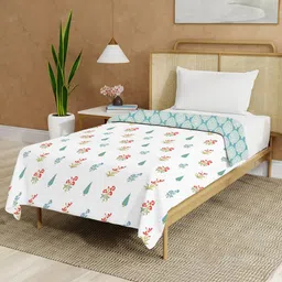 URBAN SPACE White & Red Floral Summer Single Bed Dohar-99
