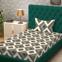 KLOTTHE White & Brown Printed 300 TC Single Bedsheet Set 2.5 m x 1.5 m-image-61
