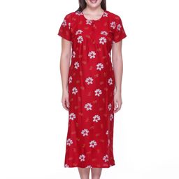 TRUDO Floral Printed Pure Cotton Maxi Nightdress-image-0