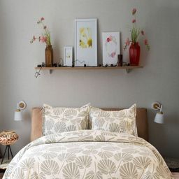 Eleganta Cream-Coloured & Grey Floral 350 TC Fitted King Bedsheet Set 1.52 m x 1.98 m-image-59