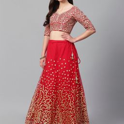 FABPIXEL Embroidered Sequinned Semi-Stitched Lehenga & Unstitched Blouse With Dupatta image 5
