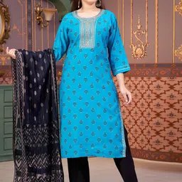 BAESD Girls Floral Printed Round Neck Sequinned Straight Kurta-image-59