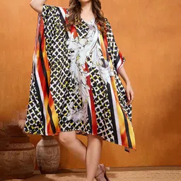 LABEL AARNA Print Satin Kaftan Dress-image-83