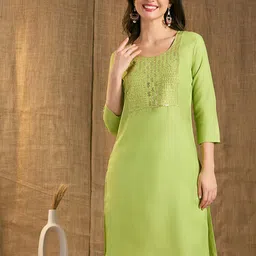 ZRI Ethnic Motifs Yoke Design Cotton Round Neck Straight Kurta-picture-45