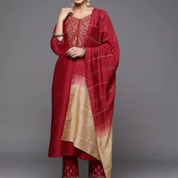 Varanga Women Ethnic Motifs Embroidered Regular Kurta with Trousers & With Dupatta-8