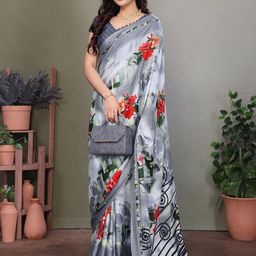 KALINI Floral Printed Tussar Saree with Blouse Piece-picture-13
