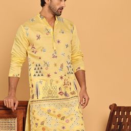 Jompers Men Ethnic Motifs Embroidered Festive Silk Straight Kurta-43