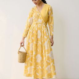 Rustorange Women Mango Yellow Ayesha Cotton Overlap Dress with Hand Embroidery Detail-image-16