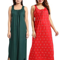 Inner Beats Women Pack Of 2 Multicoloured Cotton Blend Nightdress-picture-49