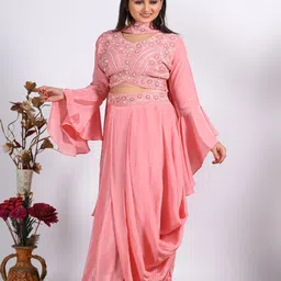 Morchari Embroidered V-Neck Crop Top & Flared Skirt With Dupatta Co-Ords-14