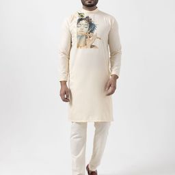 DEVOILER Floral Printed Band Collar Pure Cotton Straight Kurta-image-66