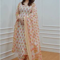 Handish Floral Printed V-Neck A-Line Kurta With Trouser And Dupatta-38