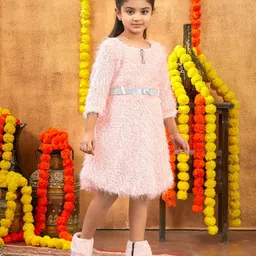 Sangria Girls Winter Woolen Dress With Belt-image-1