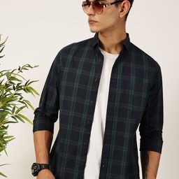 Mast & Harbour Men Premium Fit Spread Collar Tartan Checked Cotton Casual Shirt-image-27