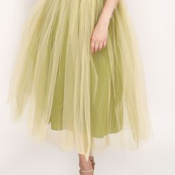 JAKANARY Double-Layered Flared Knee-Length Skirt-22