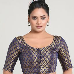 Madhu Fashion Woven Design Round Neck Saree Blouse-image-62