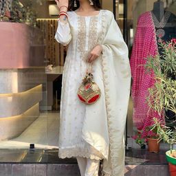 Lilots Women Ethnic Motifs Embroidered Regular Sequinned Kurta with Trousers & With Dupatta-picture-35