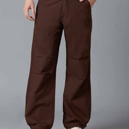 TCI Men Relaxed Plain Loose Fit Pure Cotton Parachute Trousers-image-54