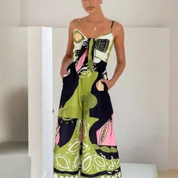 StyleCast Women Printed Shoulder Straps Basic Jumpsuit With Tie-Front Detail-picture-16