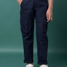 Crimsoune Club Boys Solid Slim Fit Mid-Rise Flat-Front Cargos Trousers-image-5