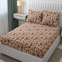 Aura Maroon & Beige Floral 144 TC Queen Bedsheet with 2 Pillow Covers-32