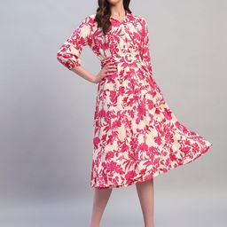 Cantabil Floral Printed A-Line Midi Dress-image-7