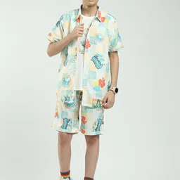 Monte Carlo Boys Printed Collared Shirt & Shorts With T-Shirt Clothing Set-image-72