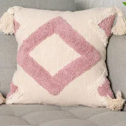 Aura Pink & Peach Self Design Cotton Square Cushion Cover-43