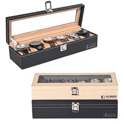 Kuber Industries 3 Pcs Black & Grey Unique Design Watch Organizer Box-53