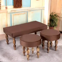Ikiriya Bestone Brown Sheesham Wood Accent 2-Seater Bench With 2 Stools-image-7