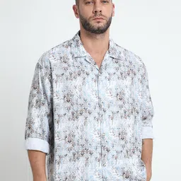 Espanshe Men Oversized Fit Abstract Printed Cuban Collar Pure Cotton Casual Shirt-image-90