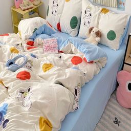 JC HOME Blue & White Cartoon Characters Polycotton 3 Piece Double Extra Large Regular Bedding Set-image-79