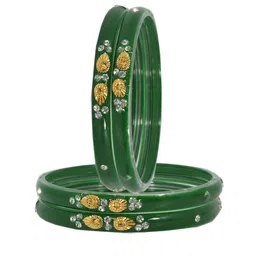 ZULKA Set Of 4 Zircon Gemstone Studded And Beaded Glossy Finish Bangles image 4