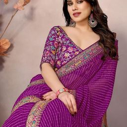 HERE&NOW Women Printed Leheriya Embroidered Leheriya Saree-image-38